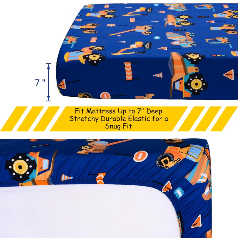 UOMNY Crib Sheet 52x28 Baby Sheet for Boys Breathable Fitted Crib Sheet for Standard Crib and Toddler Mattress Toddler Sheet Engineering Vehicle Blue - Image 4